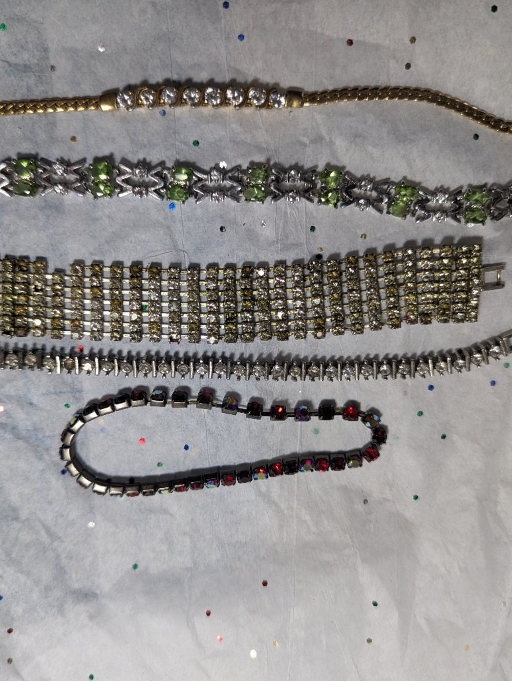 Gold and Multi-Color Crystal Tennis Bracelets - Lot